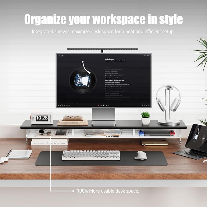 Dual‑Tier Monitor Stand for Modern Desk Setup – Minimalist Wooden and Metal - Image 2