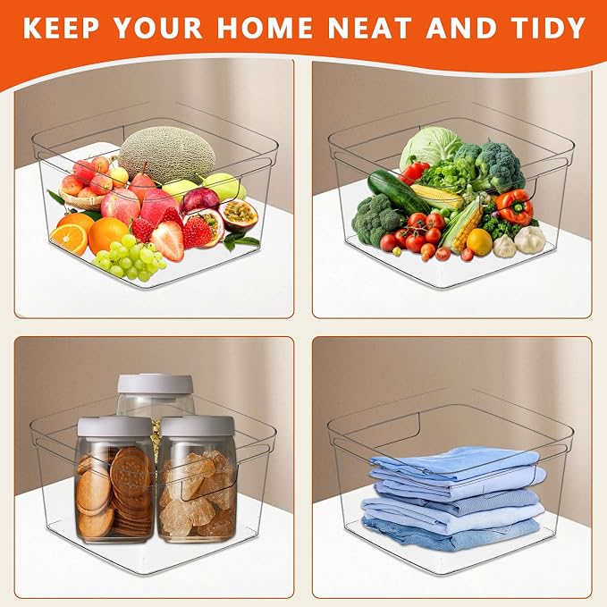 MOONEDGE 4-Pack Clear Plastic Storage Bins — Open-Top PET Organizers, Shelf and - Image 6