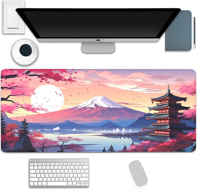Japanese Cherry Blossoms Mouse Pad, Mount Fuji XL Mousepad Desk Pad by Unknown