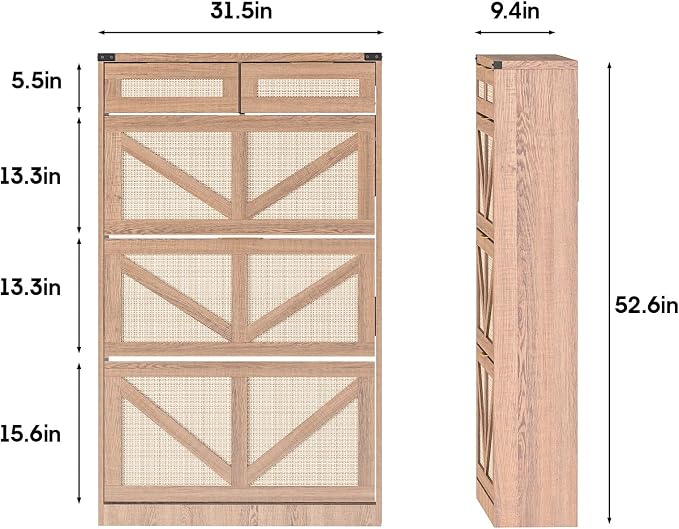 Shoe Cabinet with 3 Flip Drawers & 2 Drawers, Freestanding Shoe Storage Cabinet - Image 2