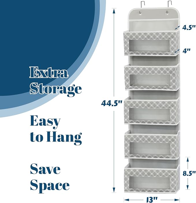 Simple Houseware 5 Clear Window Pocket Over Closet Door Storage Hanging - Image 2