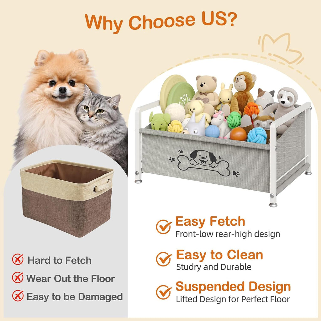 Dog Toy Box for Storage, Metal Frame Oxford Fabric Pet Toy Organizer
