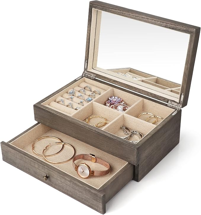 Meangood Jewelry Box Organizer for Women, 2 Layer Large Jewelry Storage Case by Meangood