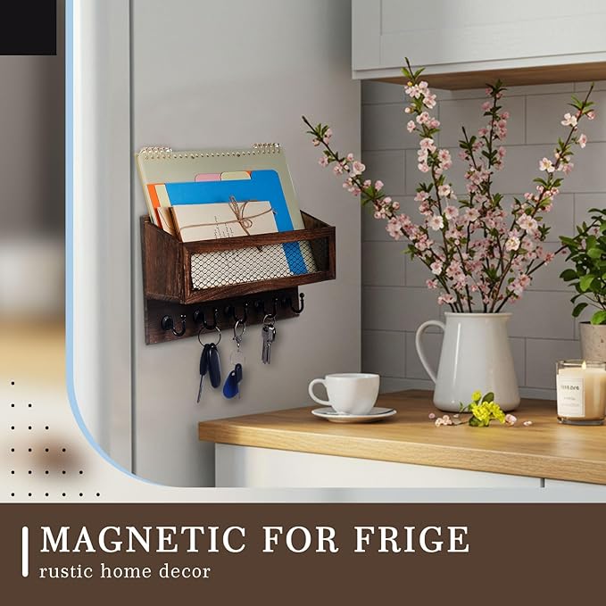 Magnetic Mail and Key Holder for Wall Fridge Wooden Mail Organizer - Image 4