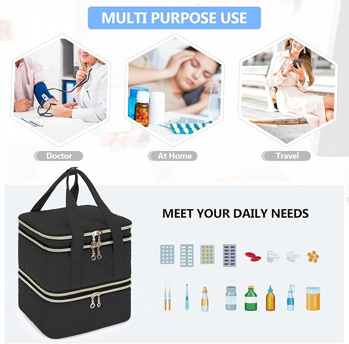 Yarwo Pill Bottle Organizer Storage Bag, 3 Layers Medicine Travel Case Empty - Image 5