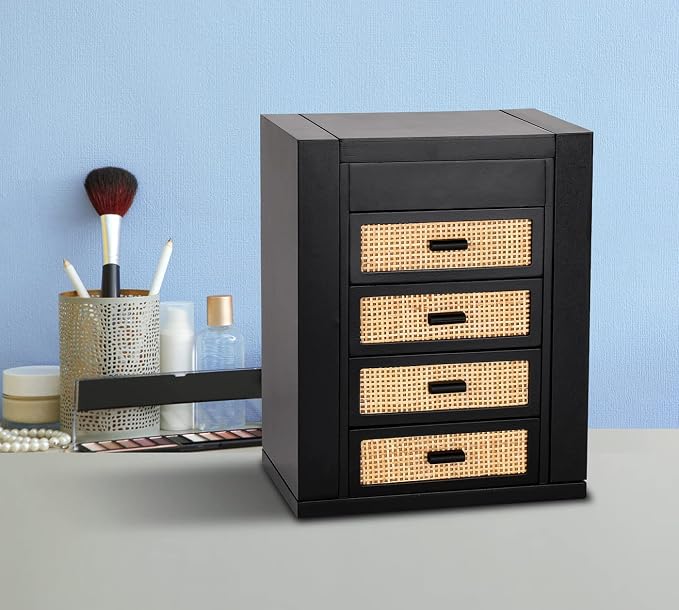 Jewelry Organizer, Rattan Jewelry Box, 5 Layer Wooden Jewelry Organizer Box - Image 6