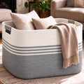 Laundry Hamper with Handles, 72L Rope Laundry Basket, Grey & White