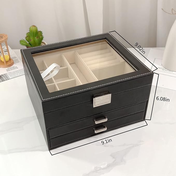 BOOVO Clear Lid Jewelry Box, 3 Layers Jewelry Organizer Large Multi-Functional - Image 6