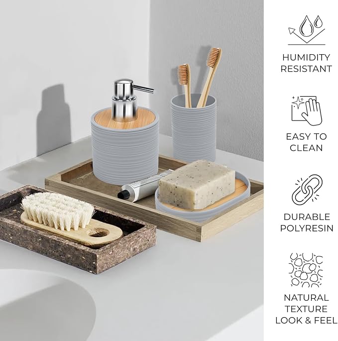 CERBIOR Bathroom Accessories Set 6 Piece Bamboo Bath Ensemble Includes Soap - Image 7