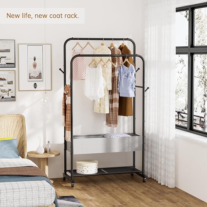 Clothes Garment Coat Rack Drying Clothing Racks Metal Freestanding - Image 8