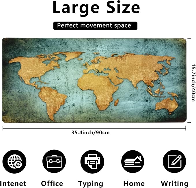 Desk Mat, World Map Extended Gaming Mouse Pad, Large Non-Slip Rubber Base - Image 3