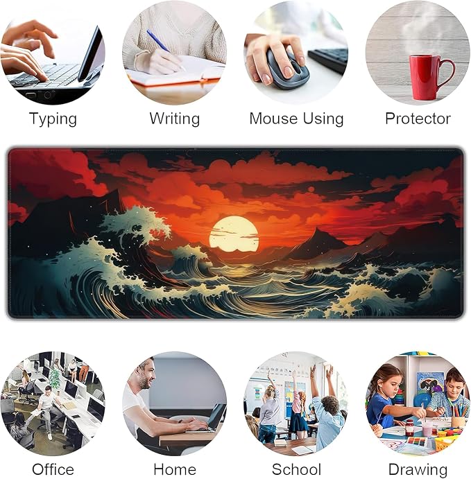 Japanese Sea Wave Large Mouse Pad, Gaming Keyboard Desk Pad, Extended Mouse Mat - Image 7