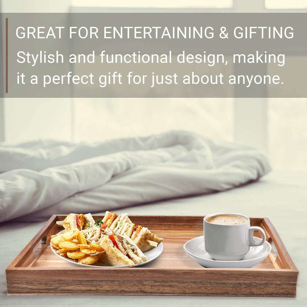 Acacia Wood Serving Tray with Handles Set of 2 – Decorative Serving