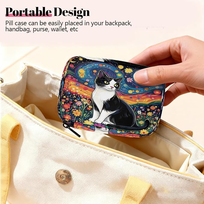 Oli Painting Cat Flowers Pill Organizer Travel Medicine Case - Image 6