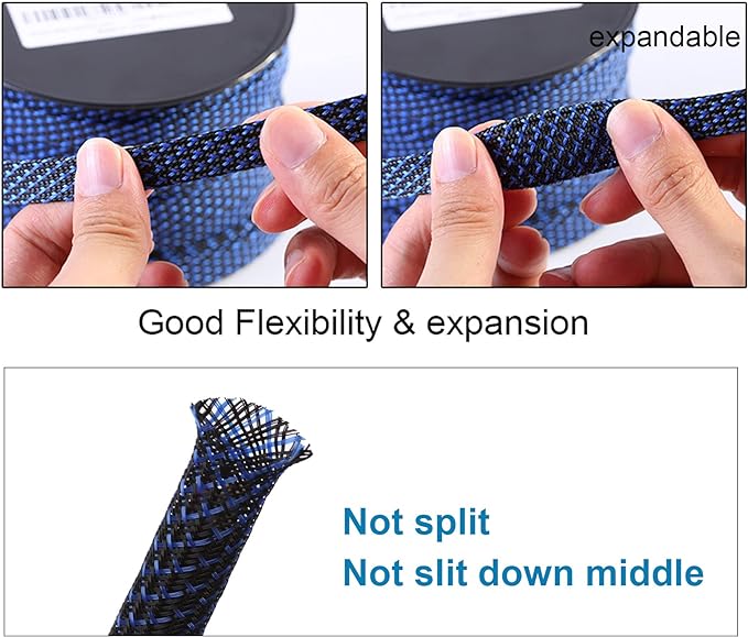 100ft - 1 inch PET Expandable Braided Sleeving – BlackBlue – Alex Tech Braided - Image 5