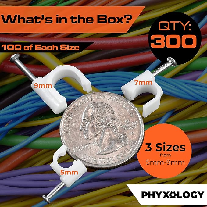 Pro-Grade, Cable Clips with Steel Nails 5mm, 9mm Wire Holders and Tacks 100 Per - Image 3
