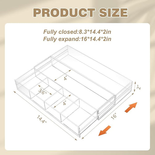 1 PC Acrylic Desk Drawer Organizer 2 Inch Height Expandable Drawer Organizer - Image 2