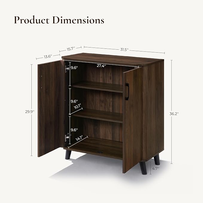 LuxenHome Buffet Cabinet with Storage, Walnut Coffee Bar Cabinet, Small Storage - Image 2