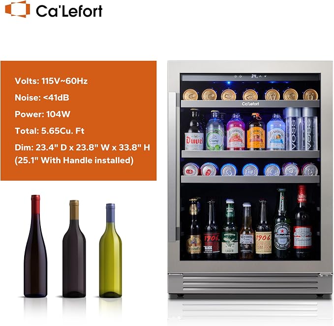 Ca'Lefort 24 Inch Beverage Refrigerator, 180 Can 34°F -54°F Beverage Fridges - Image 8