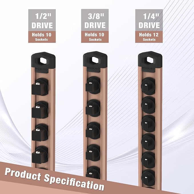 WORKPRO Magnetic Socket Organizer, 3/8-Inch Drive Aluminum Alloy Socket Rail - Image 8