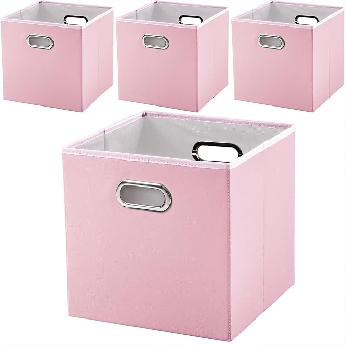 PRANDOM Leather Foldable Cube Storage Bins 13x13 inch Fabric Storage Baskets by Prandom