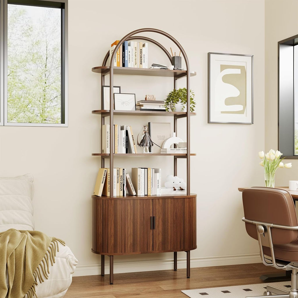 BREEZEHEAT Fluted Arched Bookshelf, Mid Century Modern Bookshelf with