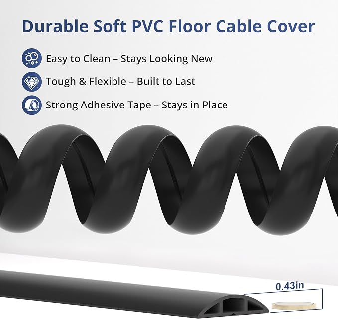 ZhiYo 10ft Cord Covers for Wires on Floor, Cord Hider Floor Hide Extension Cords - Image 4