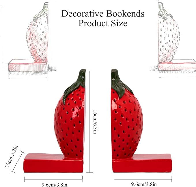Strawberry Decorative Bookends, Resin Book Ends - Image 2