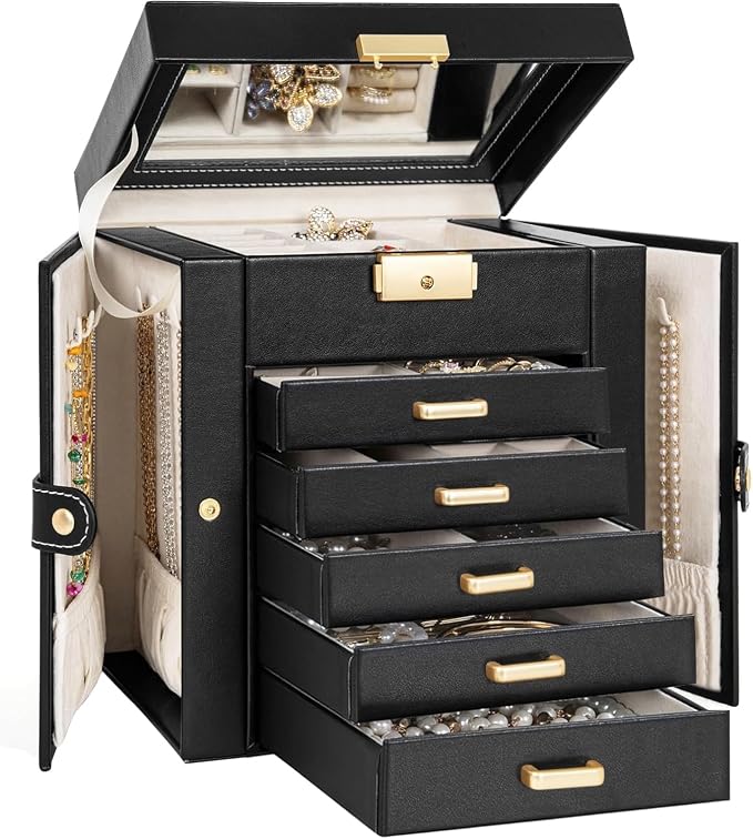 TORIBIO Large Jewelry Box for Women, Leather Jewelry Organizer by TORIBIO
