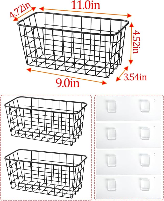 2 Set Adhesive Hanging Wall Basket Inside Cabinet Door Organizer, Wall - Image 2