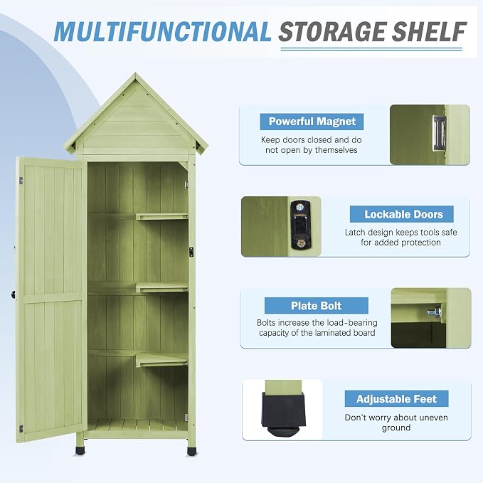 Wooden Outdoor Storage Cabinet, Tall Vertical Garden Tool Shed - Image 4