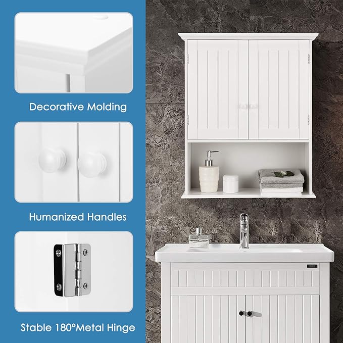 Tangkula Wall Mount Bathroom Cabinet Wooden Medicine Cabinet Storage Organizer - Image 8