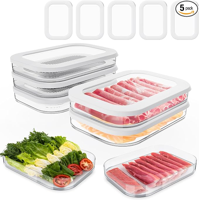 5 Pcs Deli Meat Container for Fridge, Stackable Bacon Lunch Meat Container for by Cecnamt