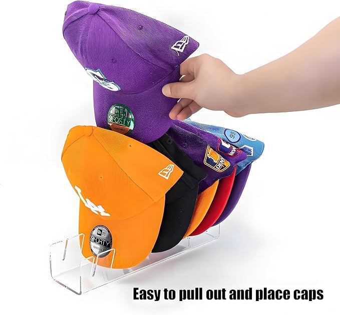 Hat Organizer for Baseball Caps, 2 Pack No Install Clear Acrylic Hat Rack - Image 2