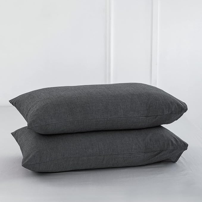 MooMee Bedding Pillowcases Pack of 2 100% Washed Cotton Linen Like Textured by MOOMEE