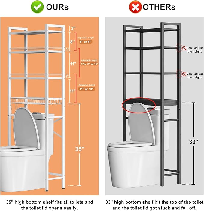 Over-The-Toilet Storage Rack, 4-Tier Bathroom Organizer Shelf Over Toilet - Image 2