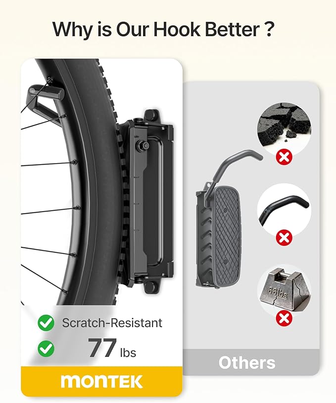 monTEK Heavy Duty Bike Wall Mount, Swivel Bike Wall Hanger Holds Up to 77lbs - Image 4