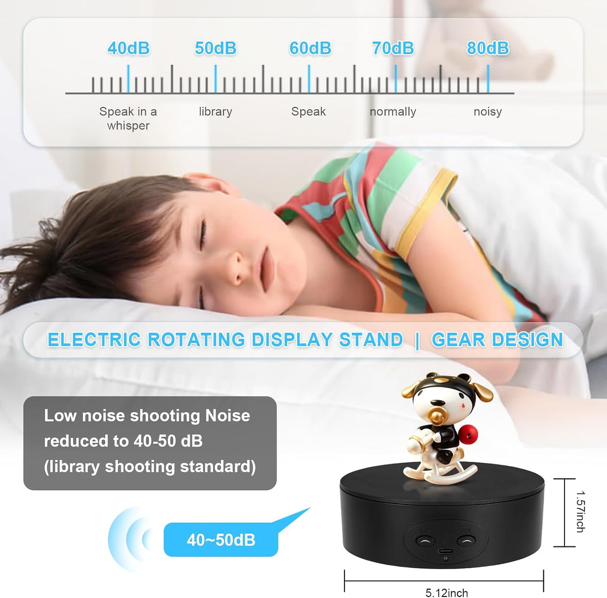Motorized Rotating Display Stand, 5in/11lbs Load, 360° Rotating