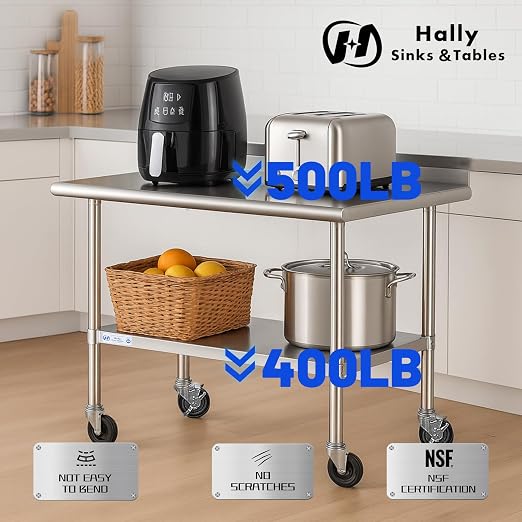 Hally Stainless Steel Table for Prep & Work 24 x 60 Inches - Image 4