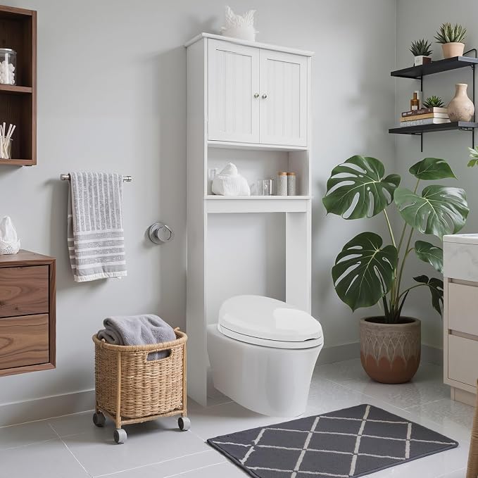 Over The Toilet Storage Cabinet, Behind Toilet Bathroom Organizer by Homajor