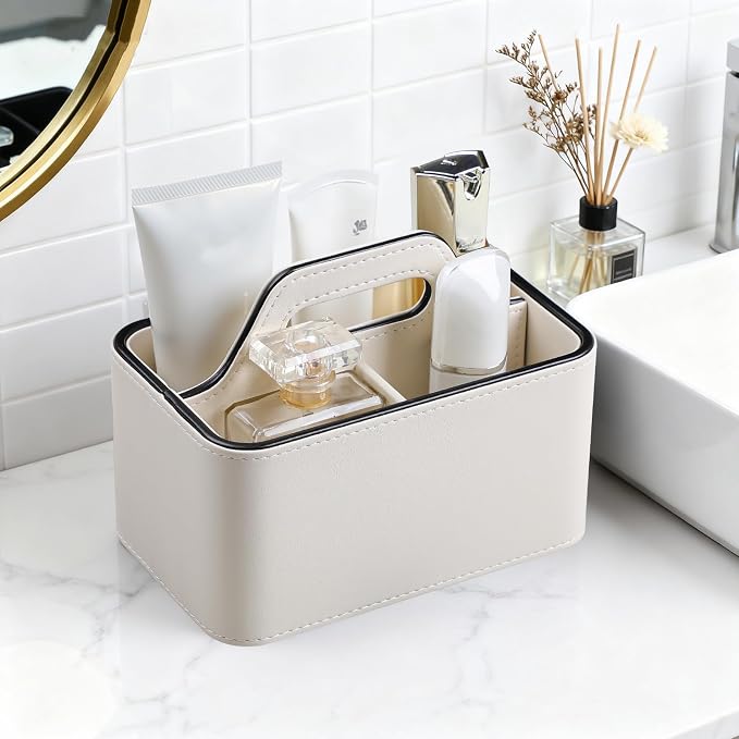 Caddy Organizer with Handle, PU Leather Remote Control Holder Desk Caddy - Image 8