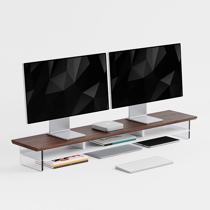 Dual‑Tier Monitor Stand for Modern Desk Setup – Minimalist Wooden and Metal by FENSULN