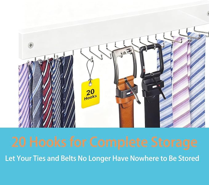 Wall-Mounted Belt and Tie Hanger, Wood Space-Saving Belt Rack - Image 5