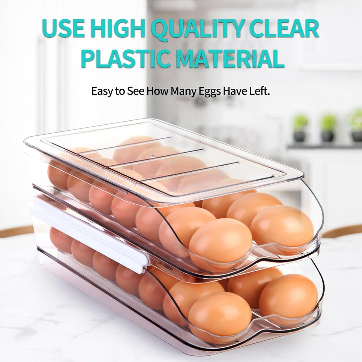 RoskDeewat Egg Holder for Fridge, Automatic Rolling Egg Container
