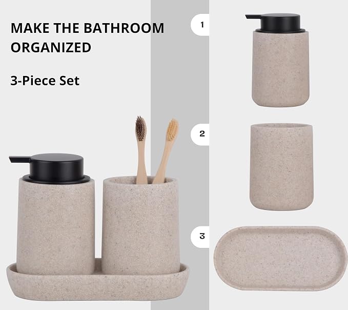 Beige Bathroom Accessories Set, Sandstone Look Soap Dispenser - Image 2