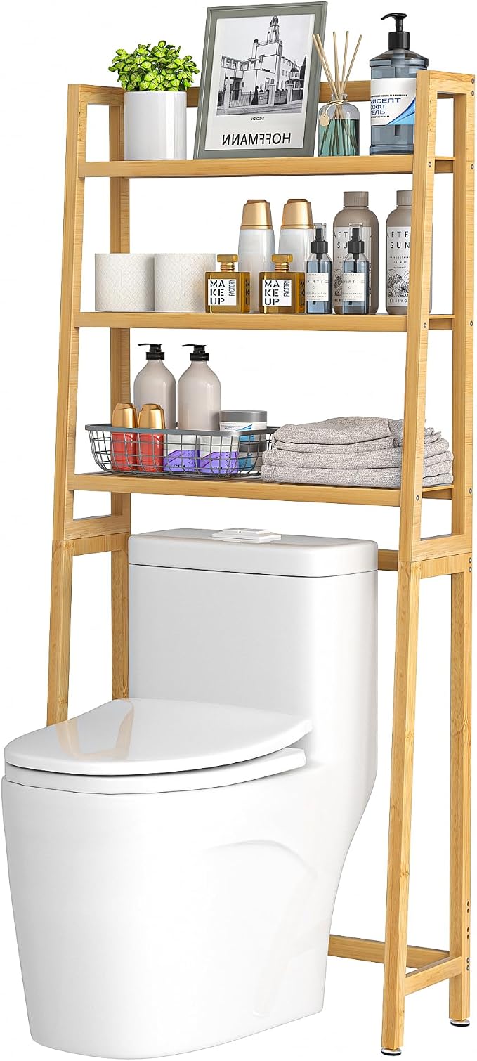 VASMIA Over The Toilet Storage, Bamboo 3-Tier Bathroom Organizer Over Toilet by VASMIA