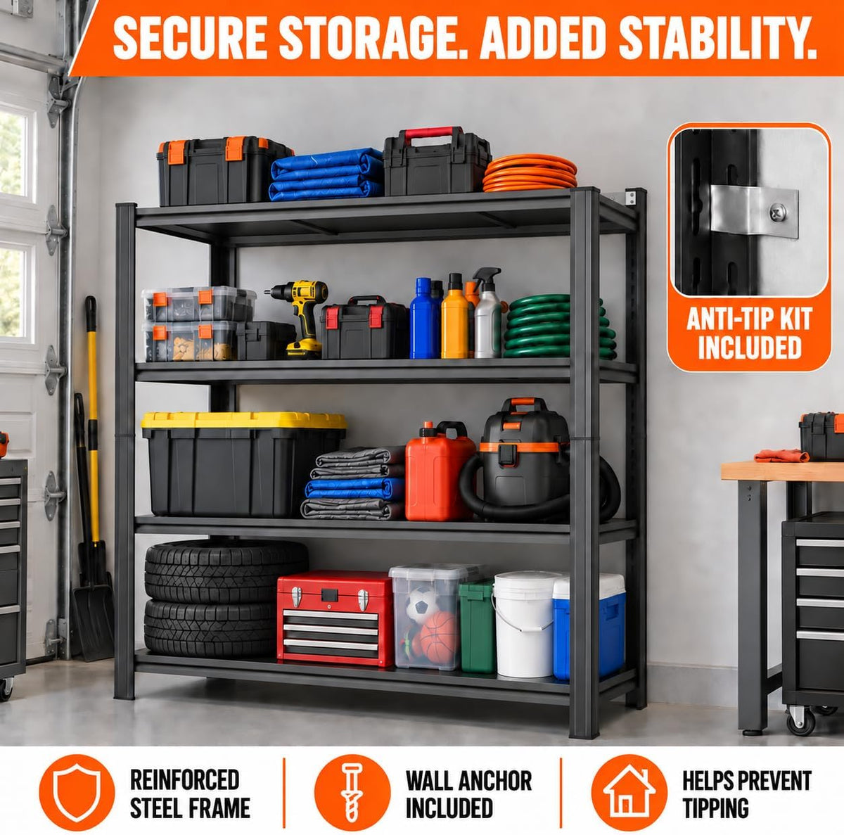 Garage Shelving 44"H x 40"W x 14"D Heavy Duty Storage Shelves Boltless