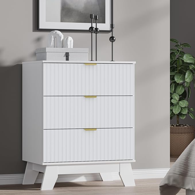 Fluted 3 Drawer Dresser, 30.3" Tall Compact Modern Boho Chest of Drawers - Image 7
