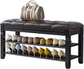 LEILISI Shoe Bench, Storage Rack Organizer with Cushion 2 Tier Lift
