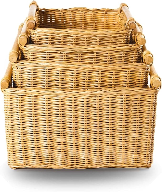 The Basket Lady Deep Pole Handle Wicker Storage Basket, 13.5 in L x 14 in W x 9 - Image 5